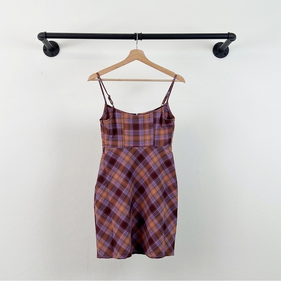 NEW Urban Outfitters Keya Purple Orange Plaid Sleeveless Mini Dress - Picture 5 of 8